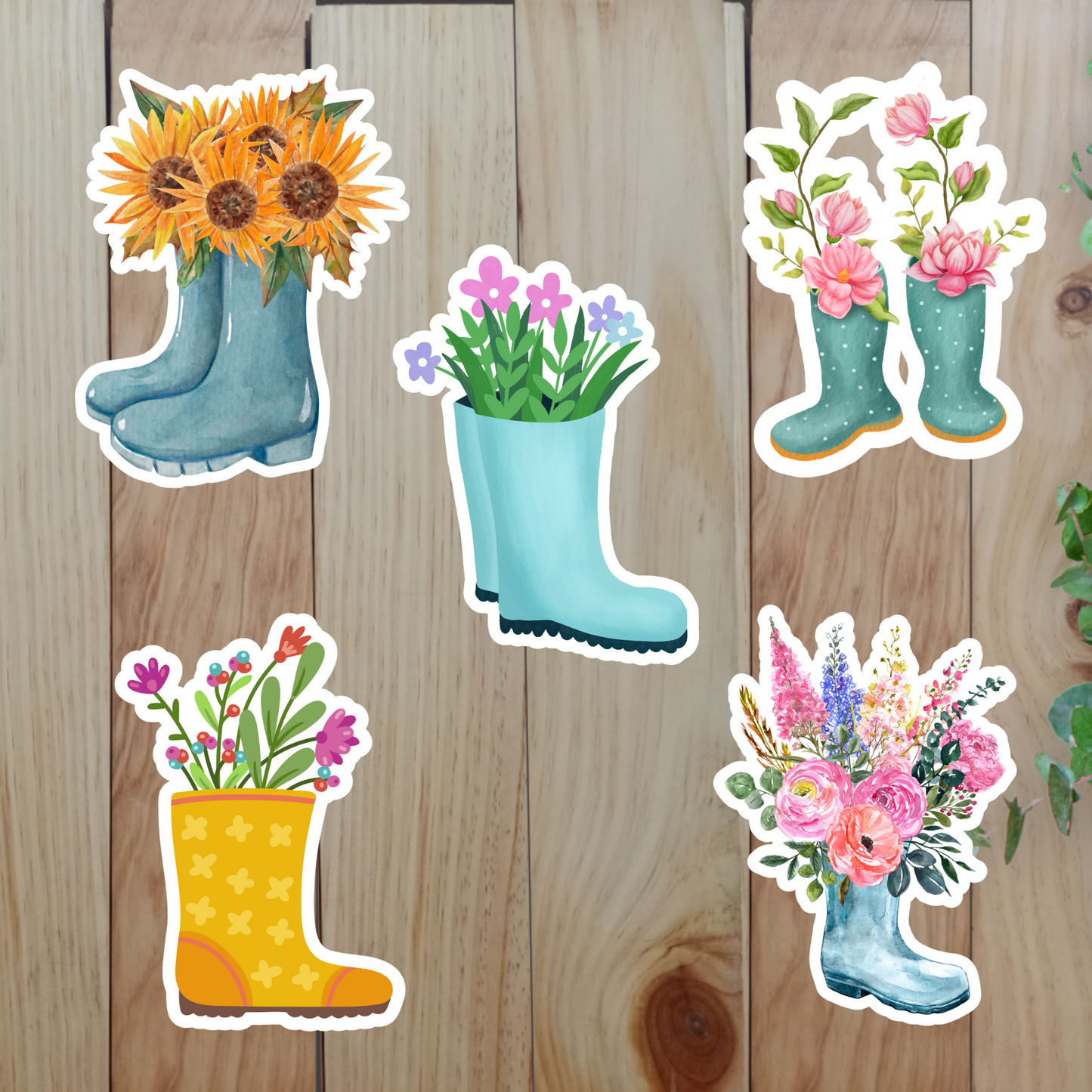 Rainboot with Flowers Stickers (20-Piece) Sunny Sky Studio