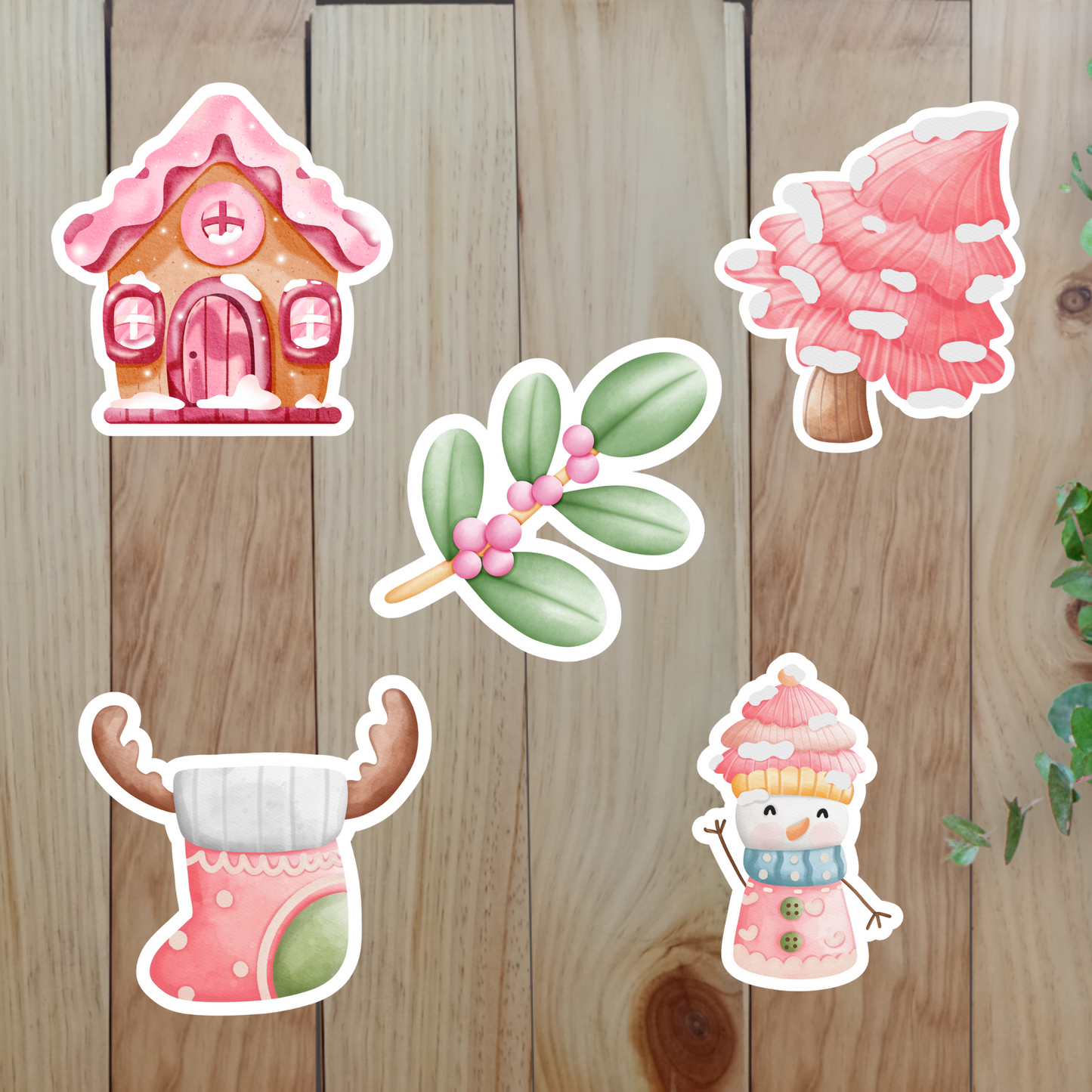 Pink Christmas Stickers (20-Piece) Sunny Sky Studio