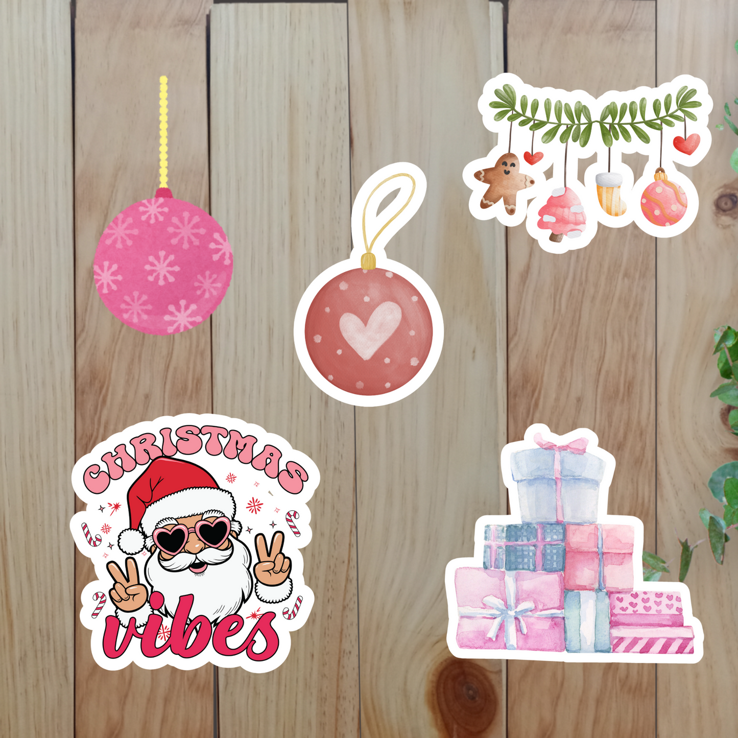 Pink Christmas Stickers (20-Piece) Sunny Sky Studio
