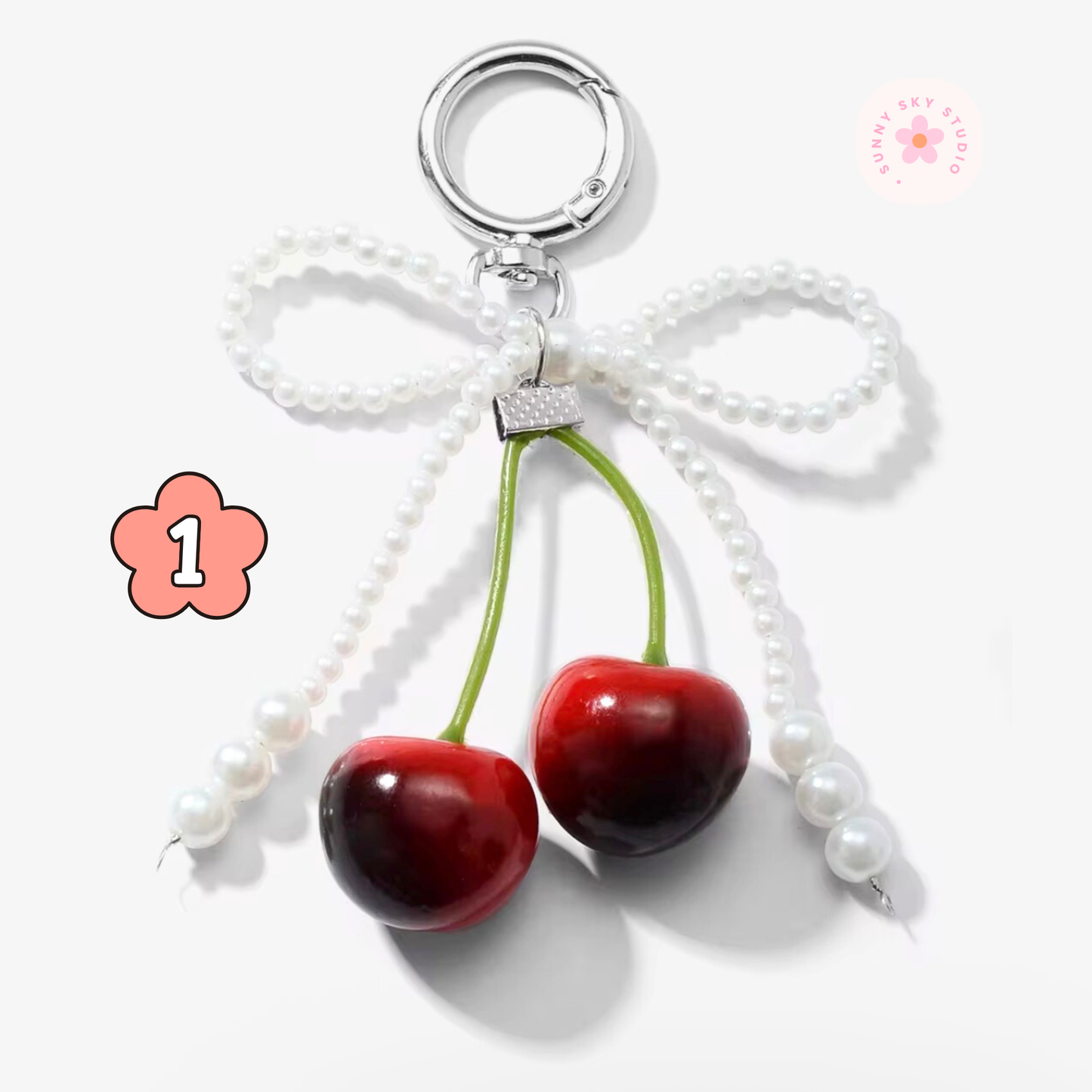 Cherry Pearl Bow Keychain Sunny Sky Studio