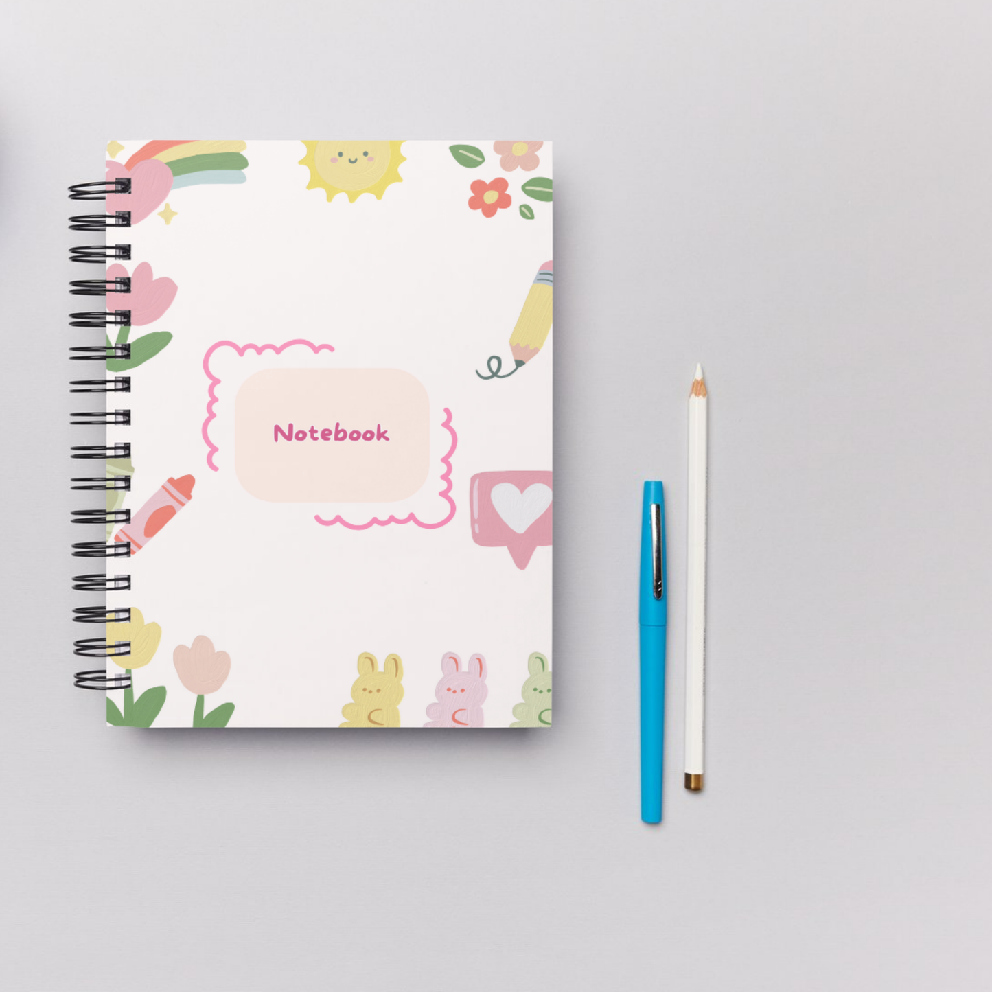 Cute A5 Notebook – 60 Pages + 2 Bonus Sticker Sheets – 5 Cover Designs Sunny Sky Studio