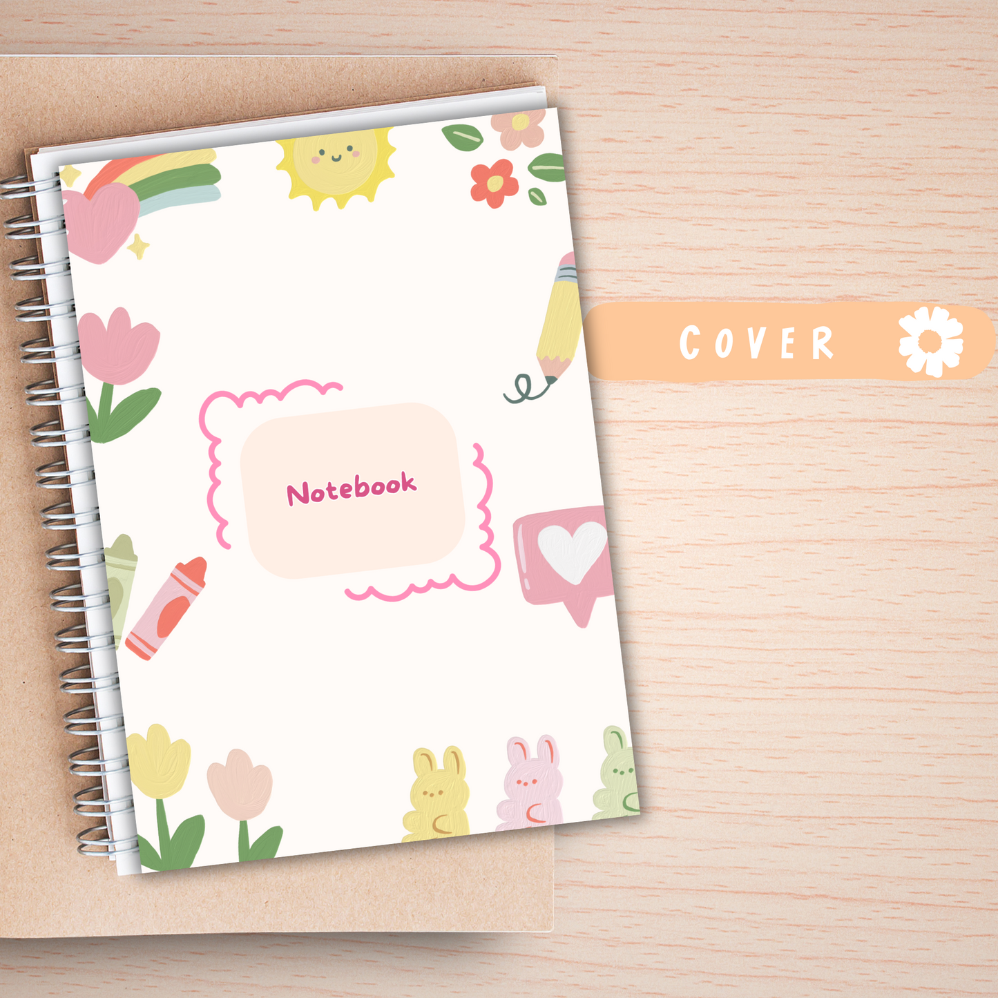 Cute A5 Notebook – 60 Pages + 2 Bonus Sticker Sheets – 5 Cover Designs Sunny Sky Studio