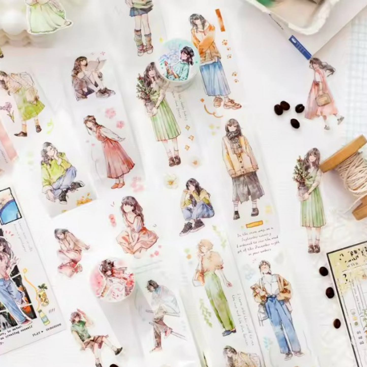 Roll Suite Series Decorative Tape – Water-Activated, Character Scenery Design Sunny Sky Studio