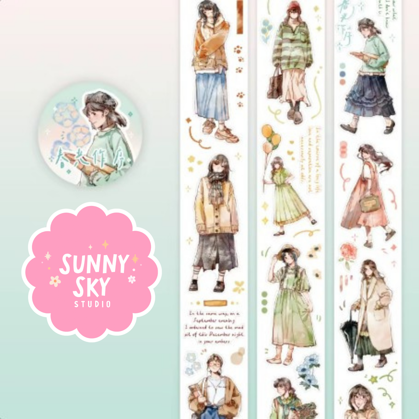 Roll Suite Series Decorative Tape – Water-Activated, Character Scenery Design Sunny Sky Studio