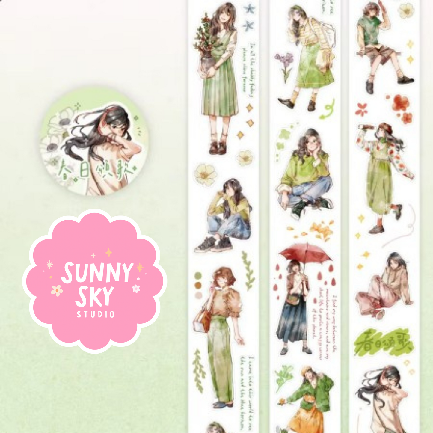 Roll Suite Series Decorative Tape – Water-Activated, Character Scenery Design - Sunny Sky Studio