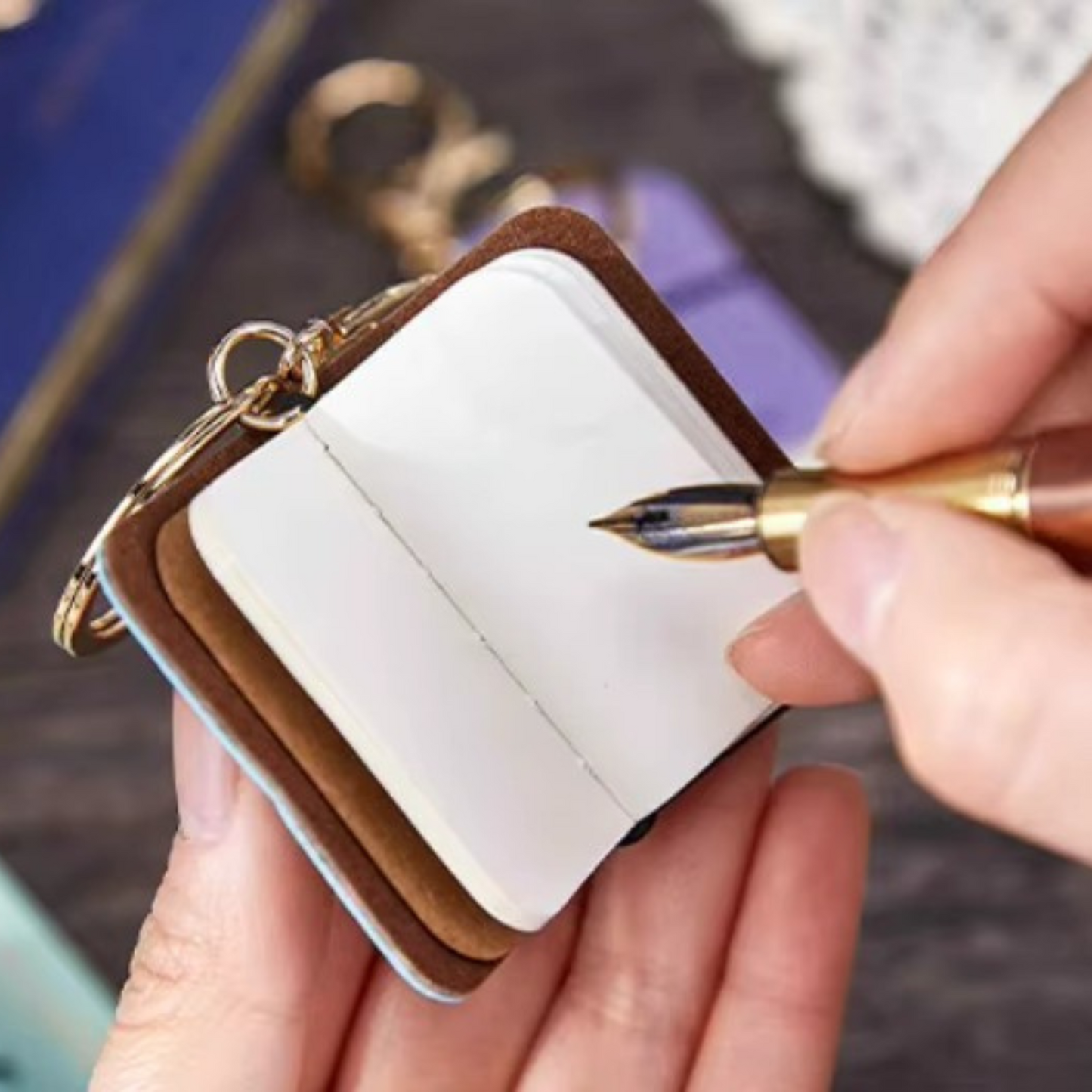 Mini Loose-Leaf Diary – Printed Paper Cover - Key Chain Sunny Sky Studio
