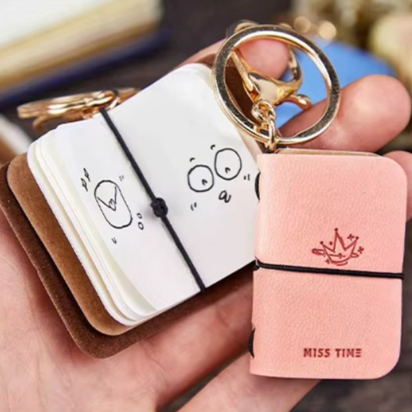 Mini Loose-Leaf Diary – Printed Paper Cover - Key Chain Sunny Sky Studio