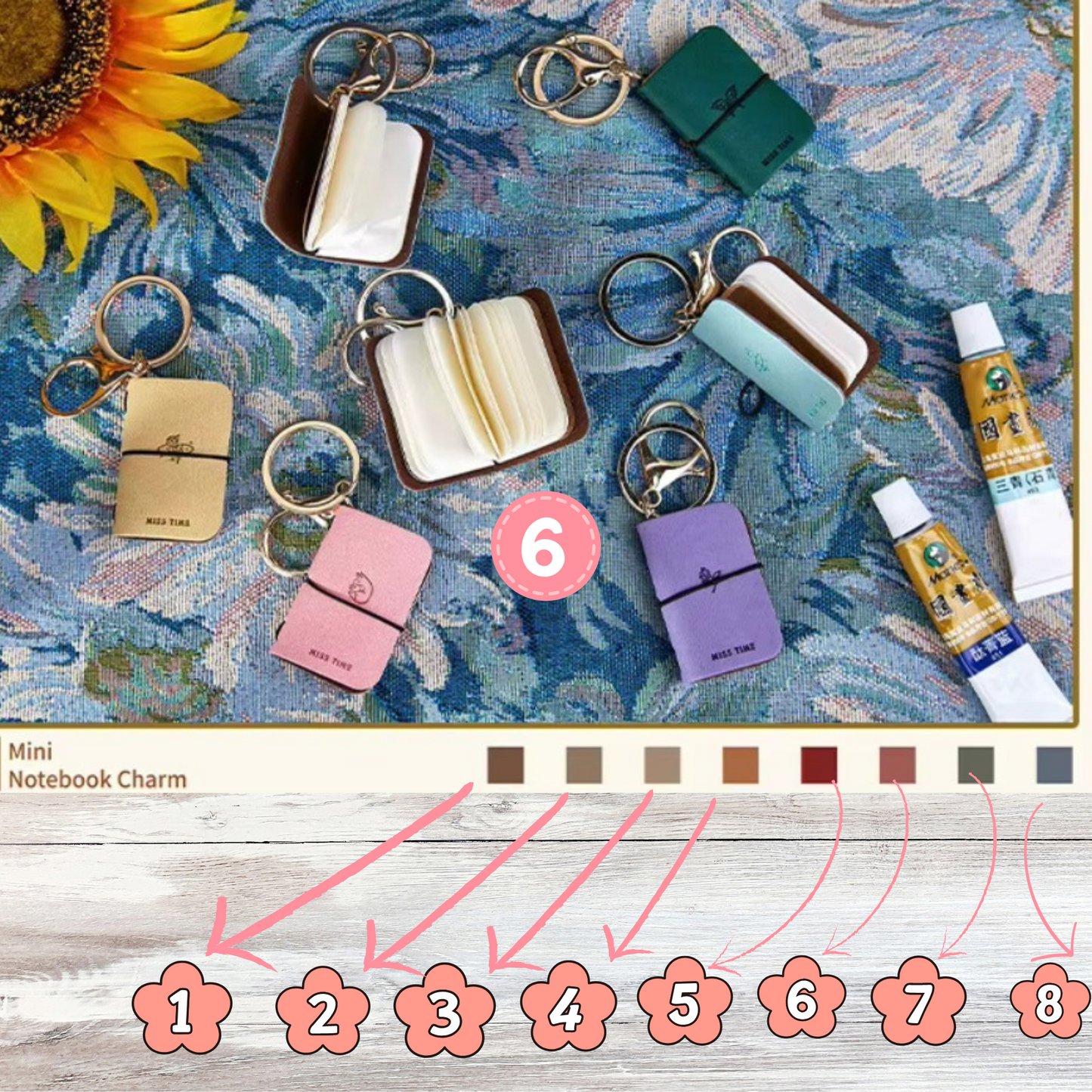 Mini Loose-Leaf Diary – Printed Paper Cover - Key Chain Sunny Sky Studio