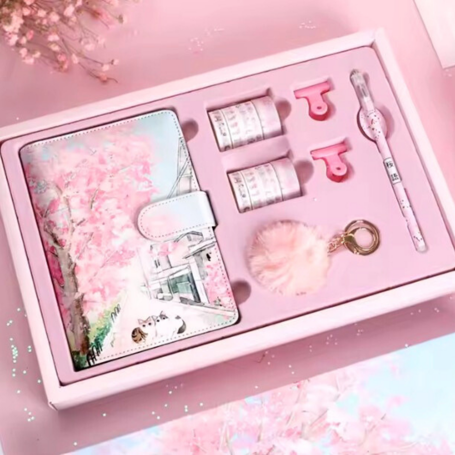 Creative Korean Cherry Blossom Gift Set – A6 Hardcover Notepad Sunny Sky Studio