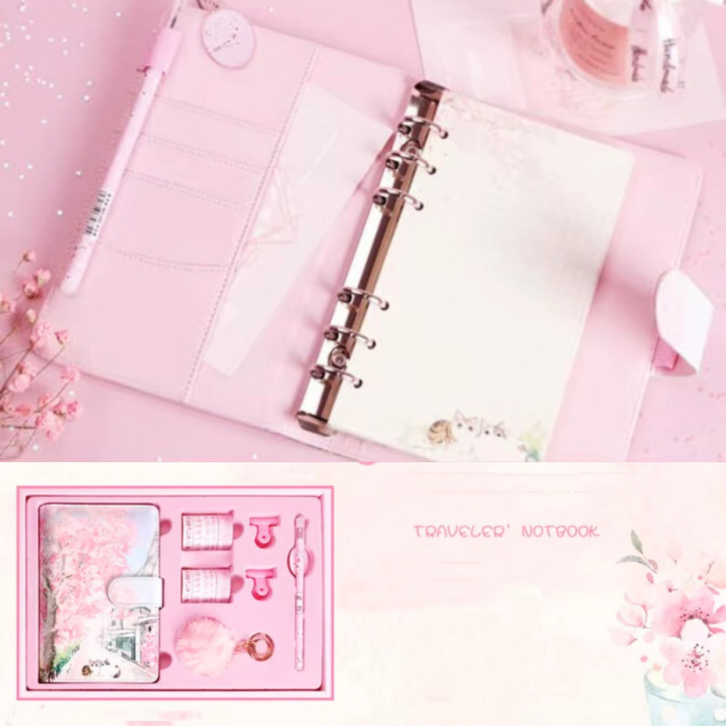 Creative Korean Cherry Blossom Gift Set – A6 Hardcover Notepad Sunny Sky Studio