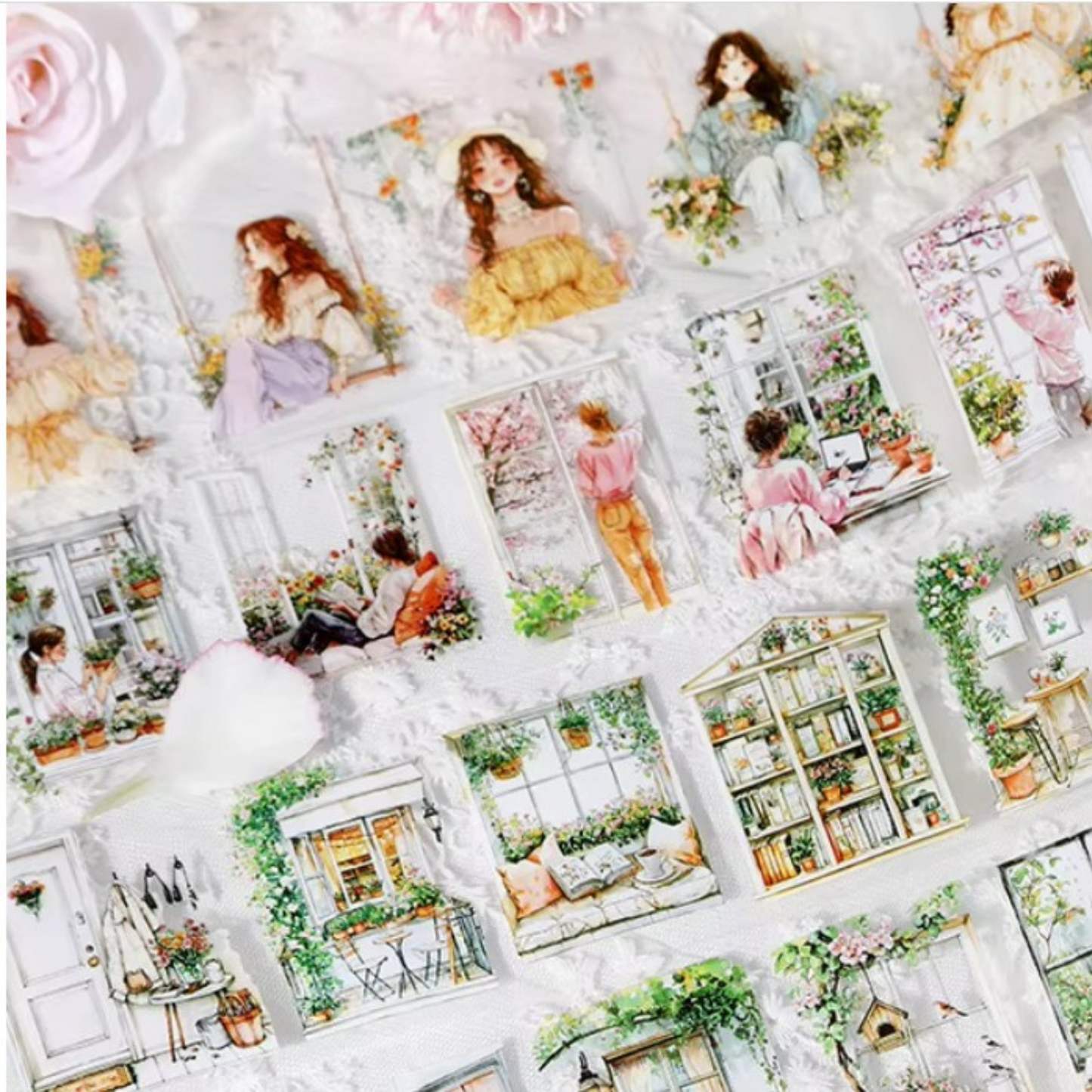 Spring Garden Decorative Roll Tape Character Stickers Sunny Sky Studio