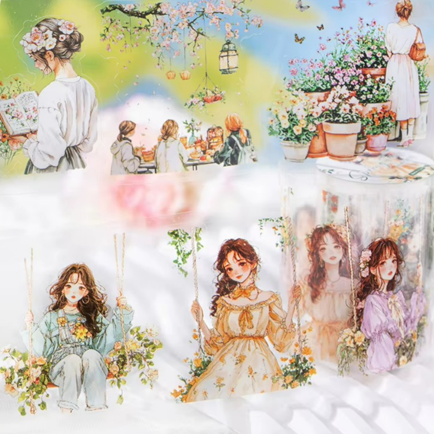 Spring Garden Decorative Roll Tape Character Stickers Sunny Sky Studio