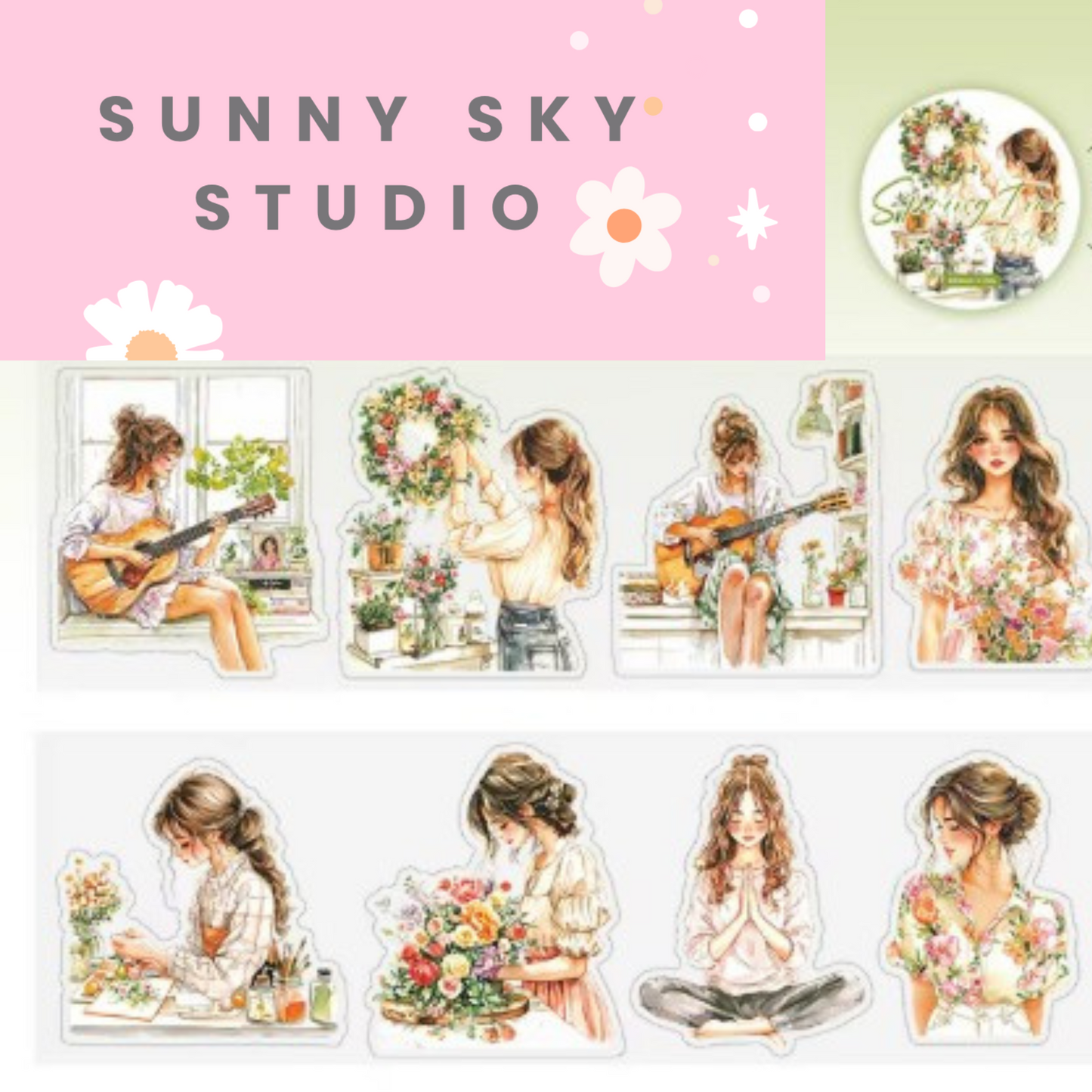 Spring Garden Decorative Roll Tape Character Stickers Sunny Sky Studio