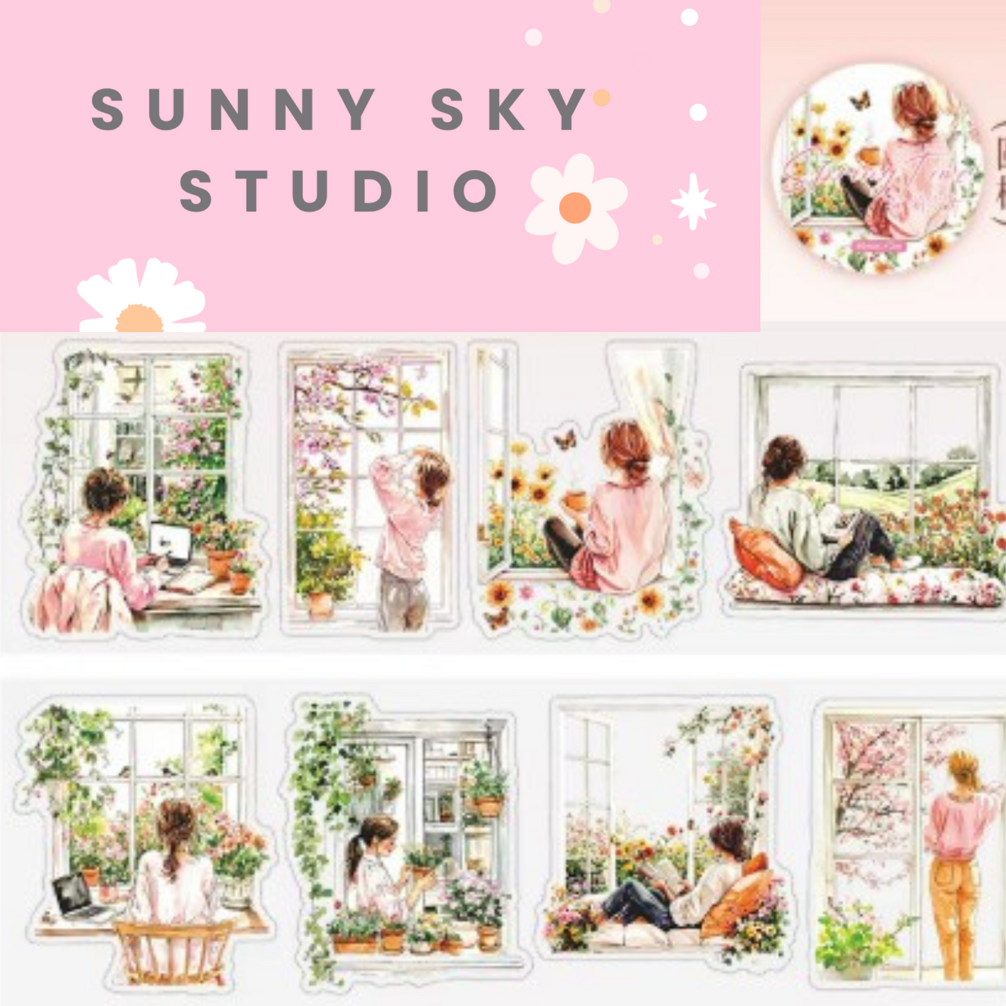 Spring Garden Decorative Roll Tape Character Stickers Sunny Sky Studio