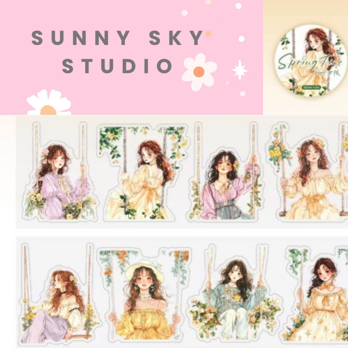 Spring Garden Decorative Roll Tape Character Stickers Sunny Sky Studio