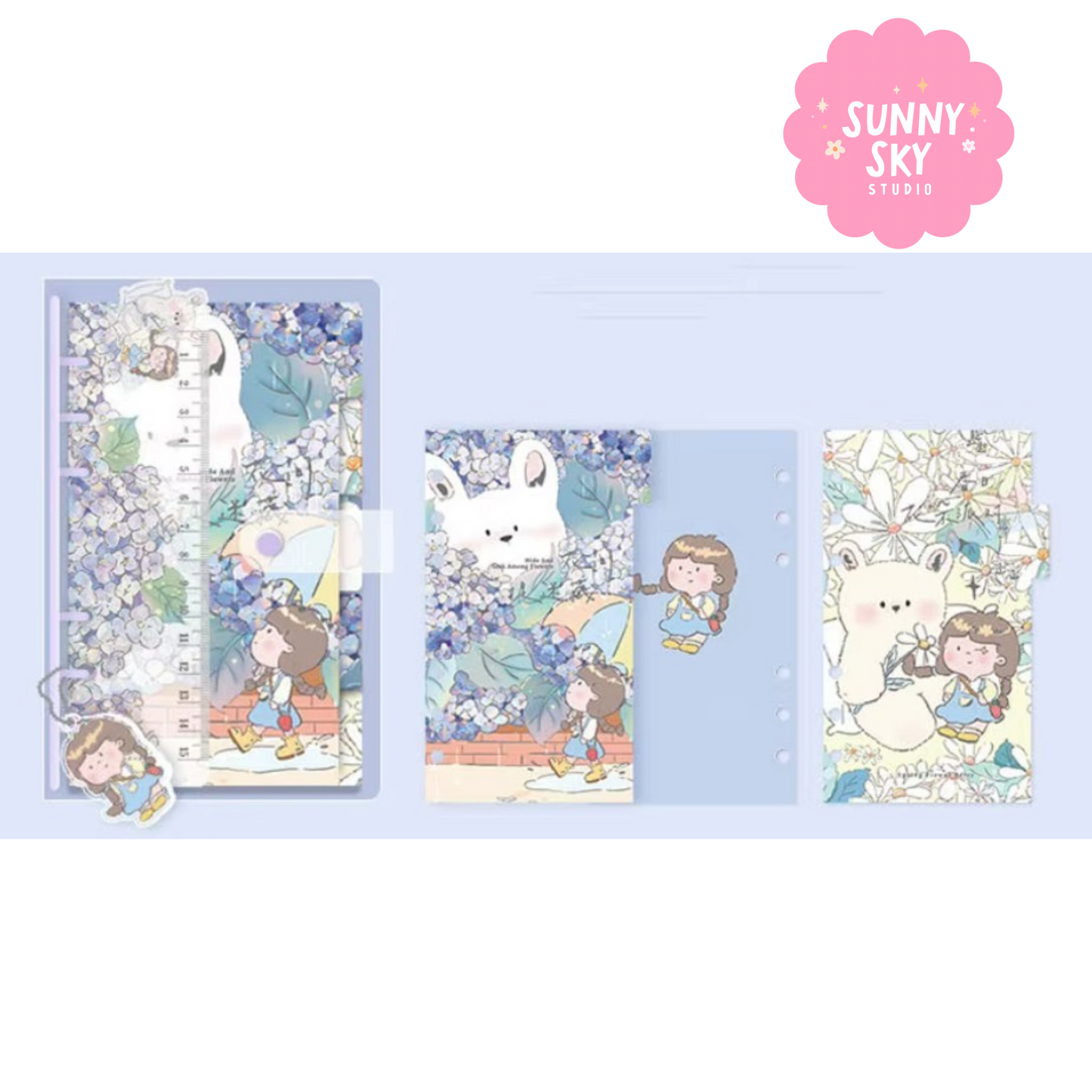 Vintage Loose-Leaf Sticker & Custom Notebook Gift Set – For Journaling & Planning - BLUE Sunny Sky Studio