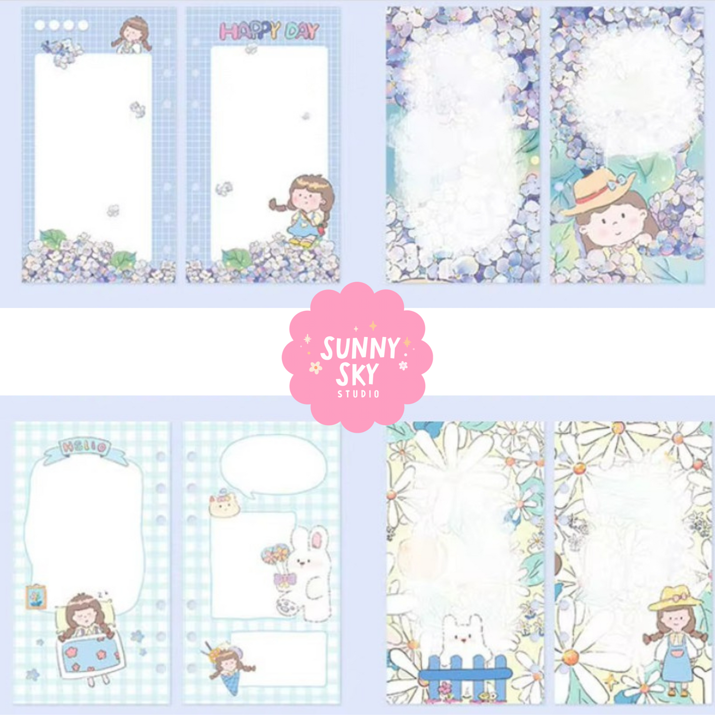 Vintage Loose-Leaf Sticker & Custom Notebook Gift Set – For Journaling & Planning - BLUE Sunny Sky Studio