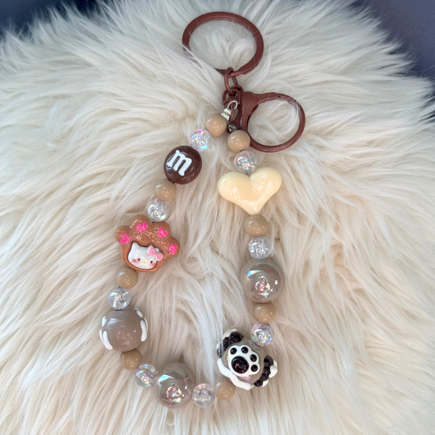 Kawaii Plush Bunny Beaded Keychain - CHOCOLATE Sunny Sky Studio