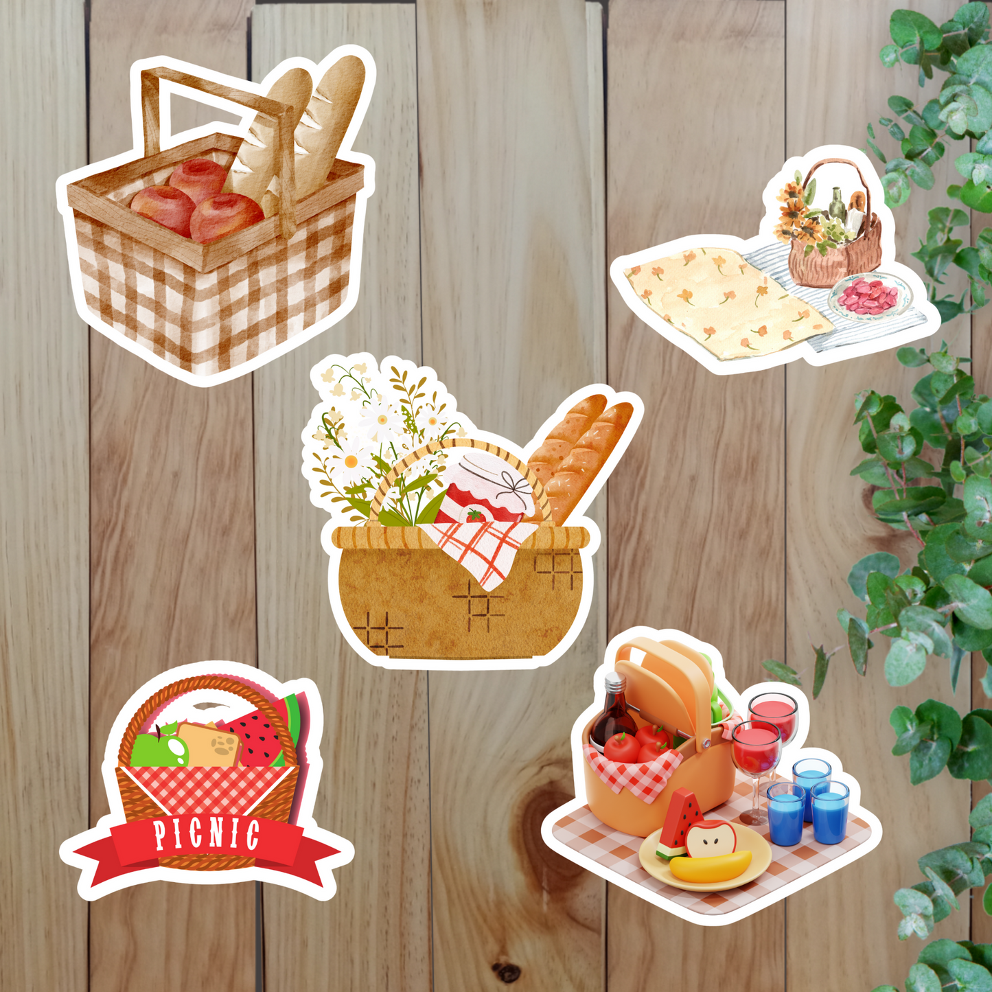 Cute Picnic Stickers (20-Piece) Sunny Sky Studio