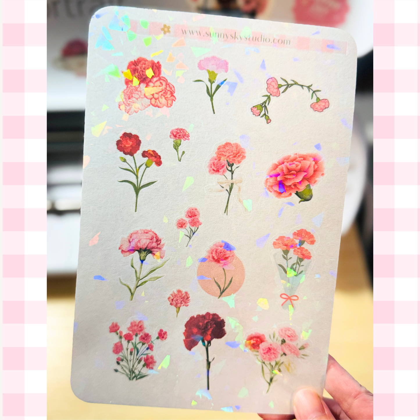 January Birth Flower Sticker Sheet – Carnation Sunny Sky Studio