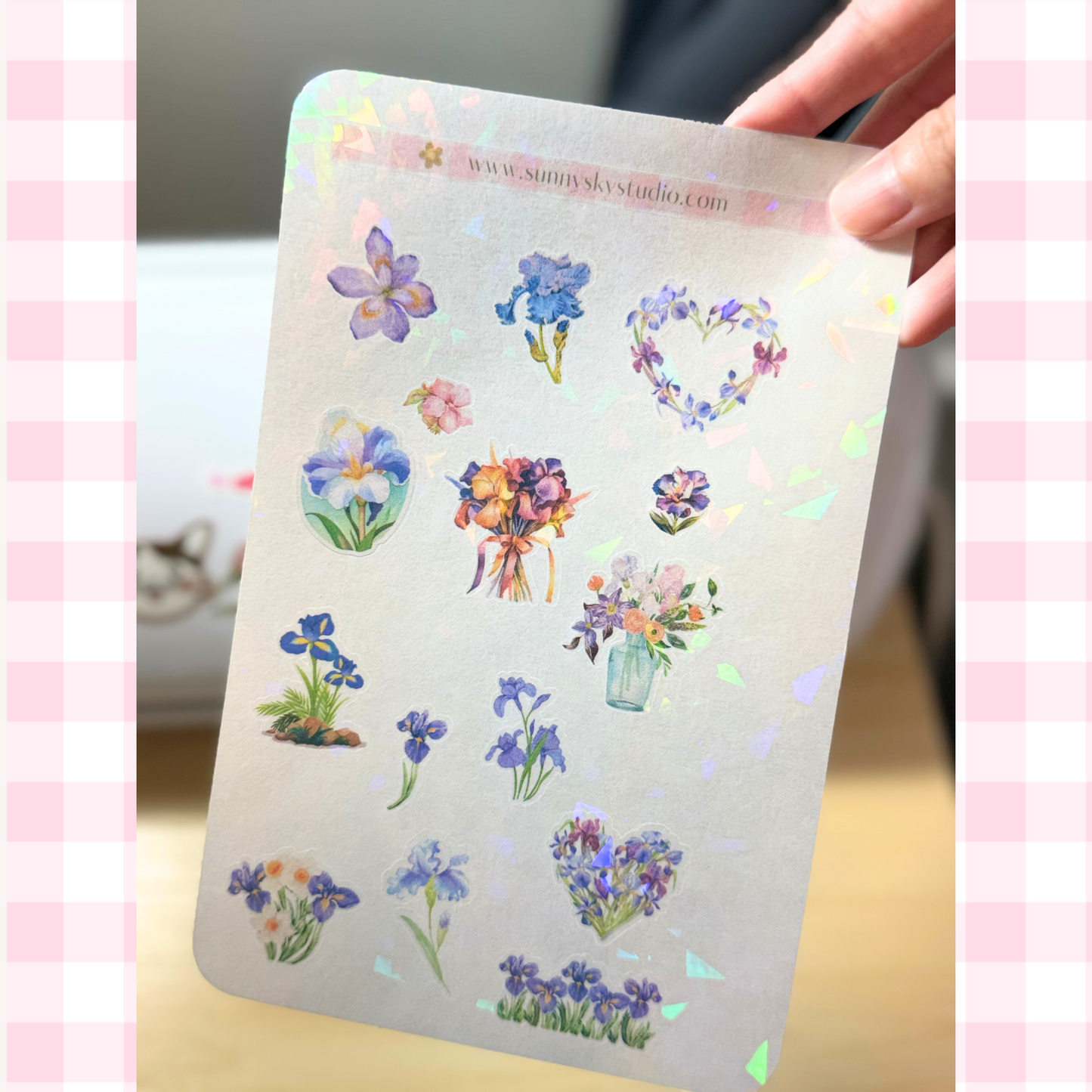 February Birth Flower Holographic Sticker Sheet – Iris Sunny Sky Studio