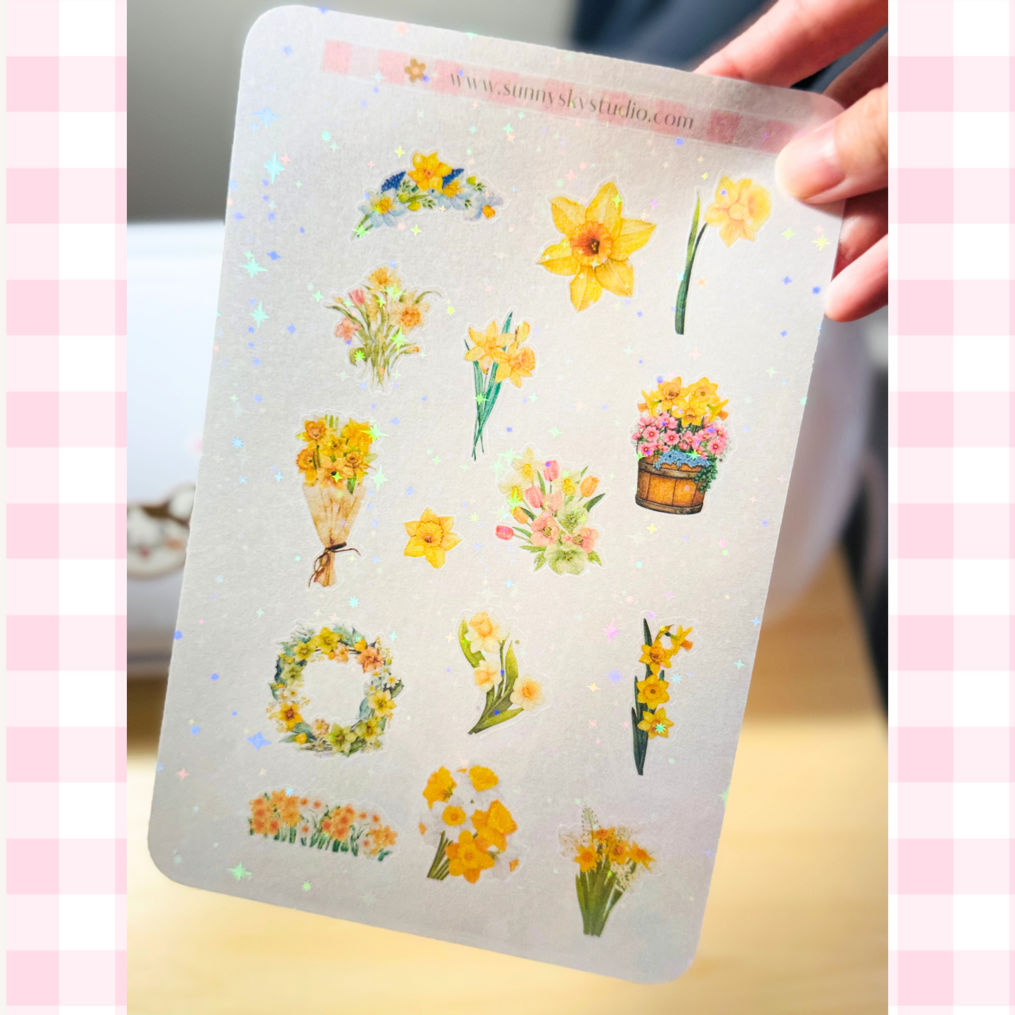 March Birth Flower Holographic Sticker Sheet – Yellow Daffodil Sunny Sky Studio