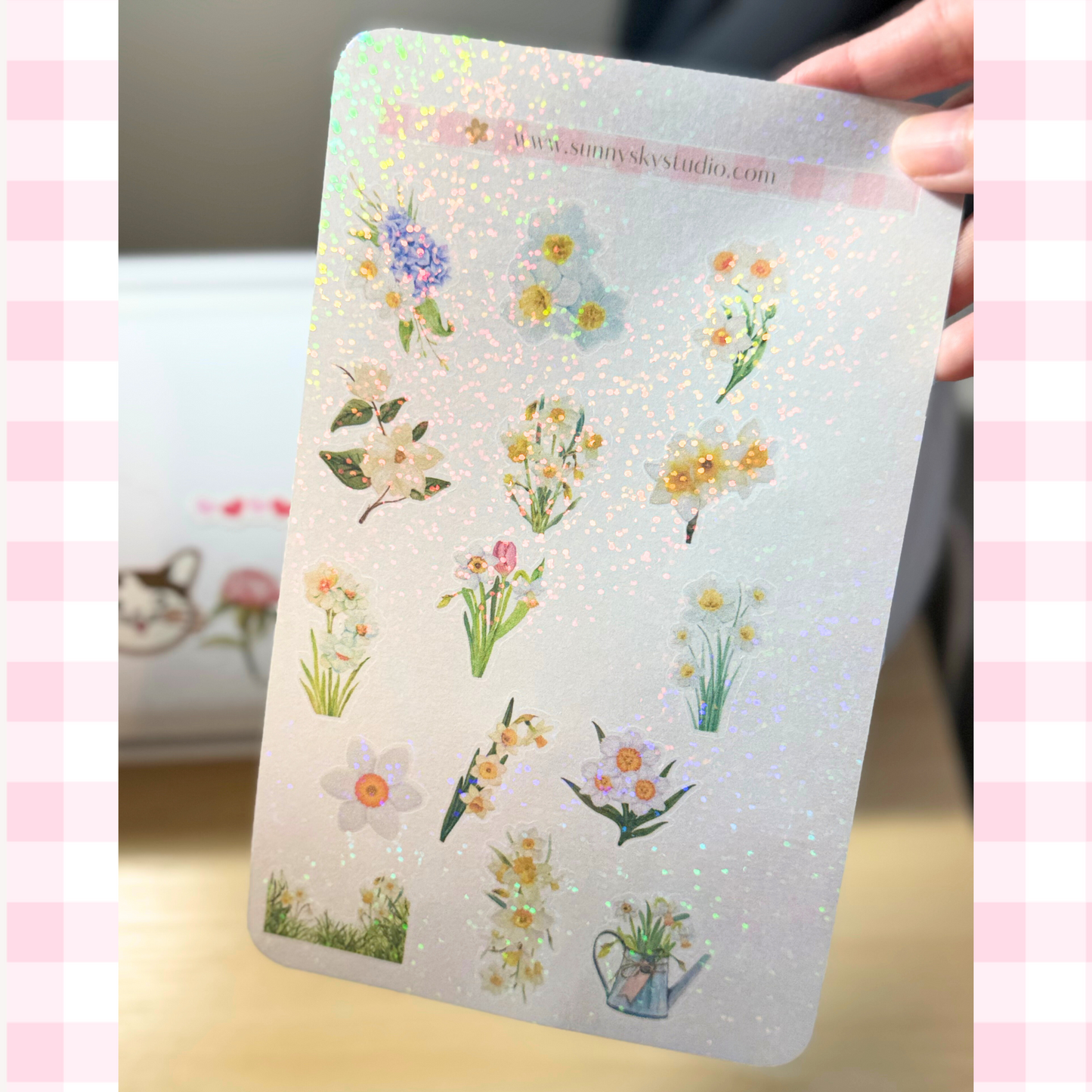 December Birth Flower Holographic Sticker Sheet – Narcissus Sunny Sky Studio