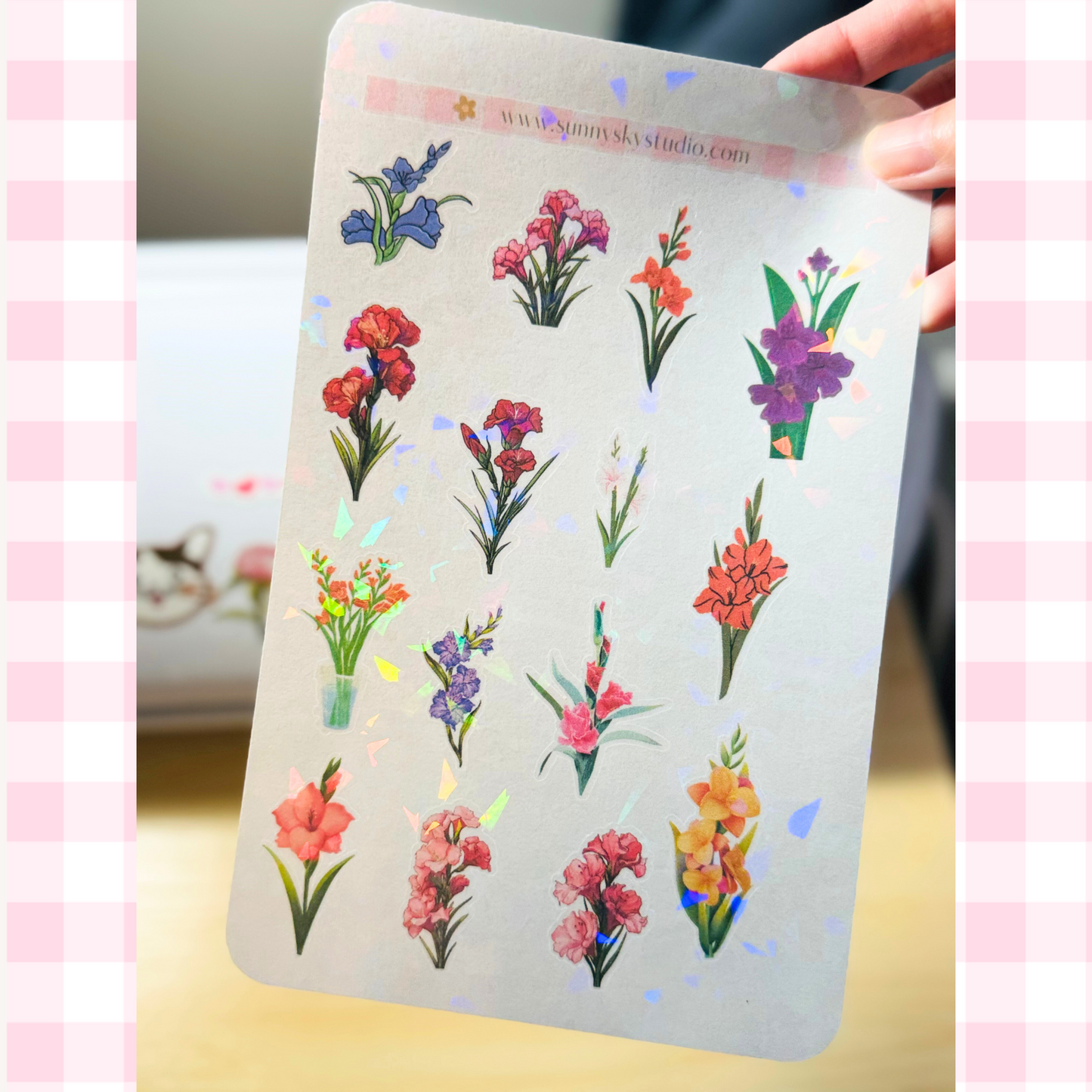 August Birth Flower Holographic Sticker Sheet – Gladiolus Sunny Sky Studio