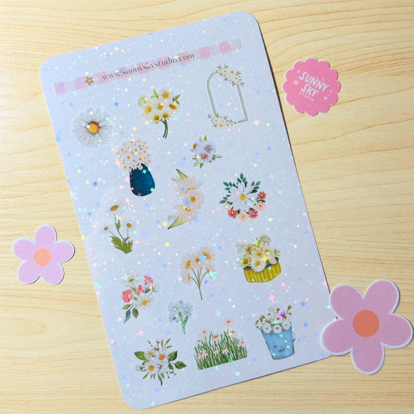 April Birth Flower Holographic Sticker Sheet – Daisy Sunny Sky Studio