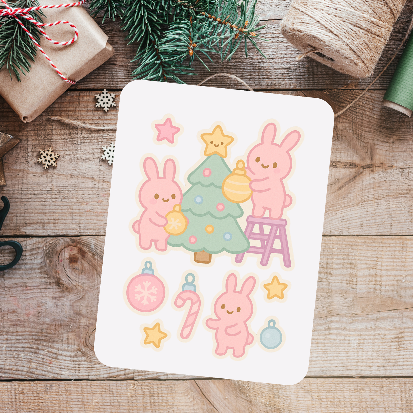 Bunny Kawaii Christmas Sticker Sheet Sunny Sky Studio