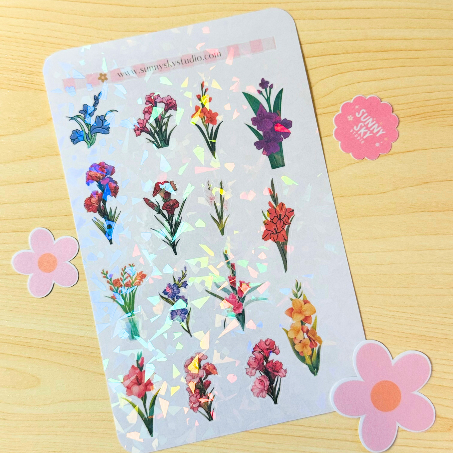 August Birth Flower Holographic Sticker Sheet – Gladiolus Sunny Sky Studio