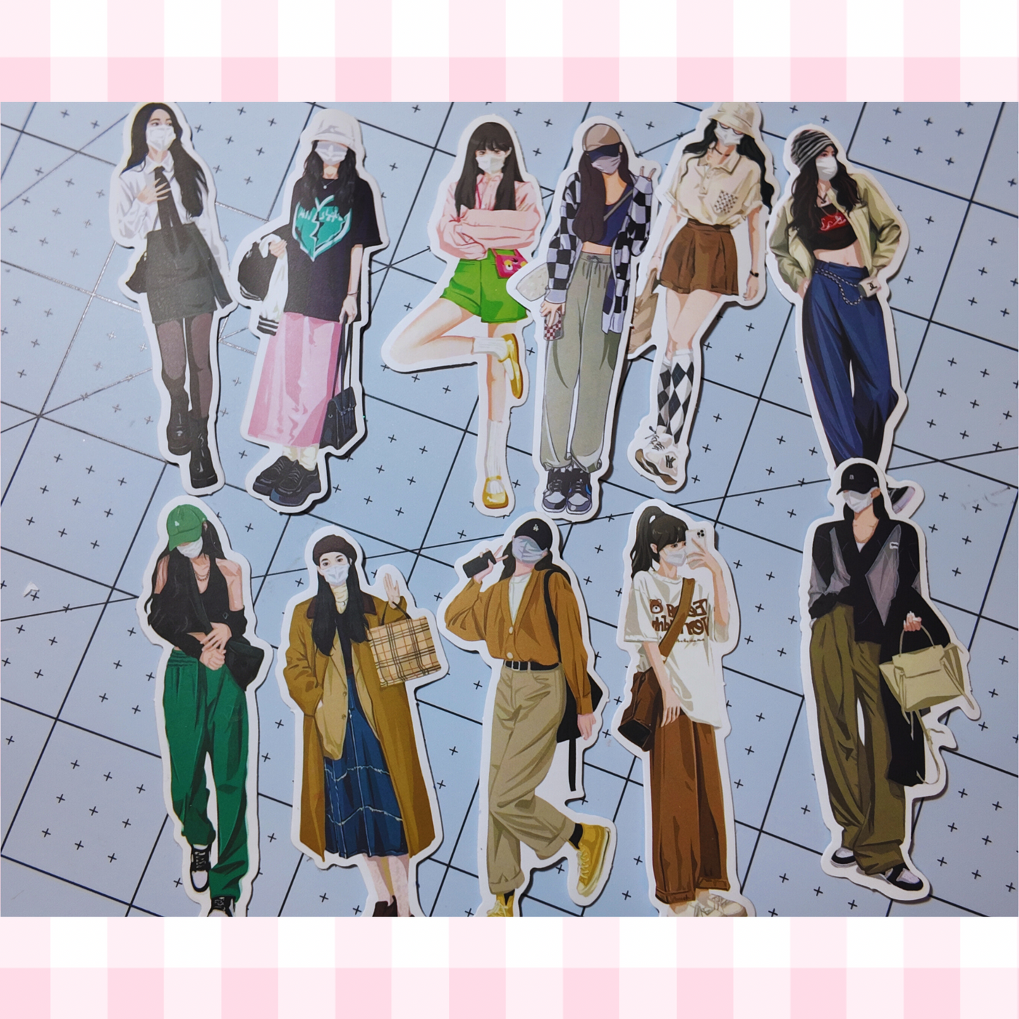 Aesthetic Girl Stickers Wearing Face Masks – Random 10 Pcs | Cute Streetwear Fashion Stickers Sunny Sky Studio
