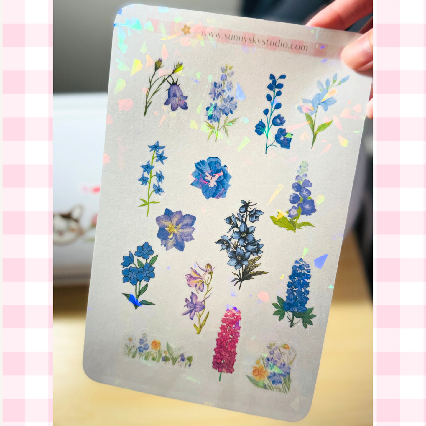 July Birth Flower Holographic Sticker Sheet – Larkspur Sunny Sky Studio