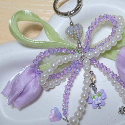 Purple Tulip Bow Pearl Beaded Keychain Sunny Sky Studio