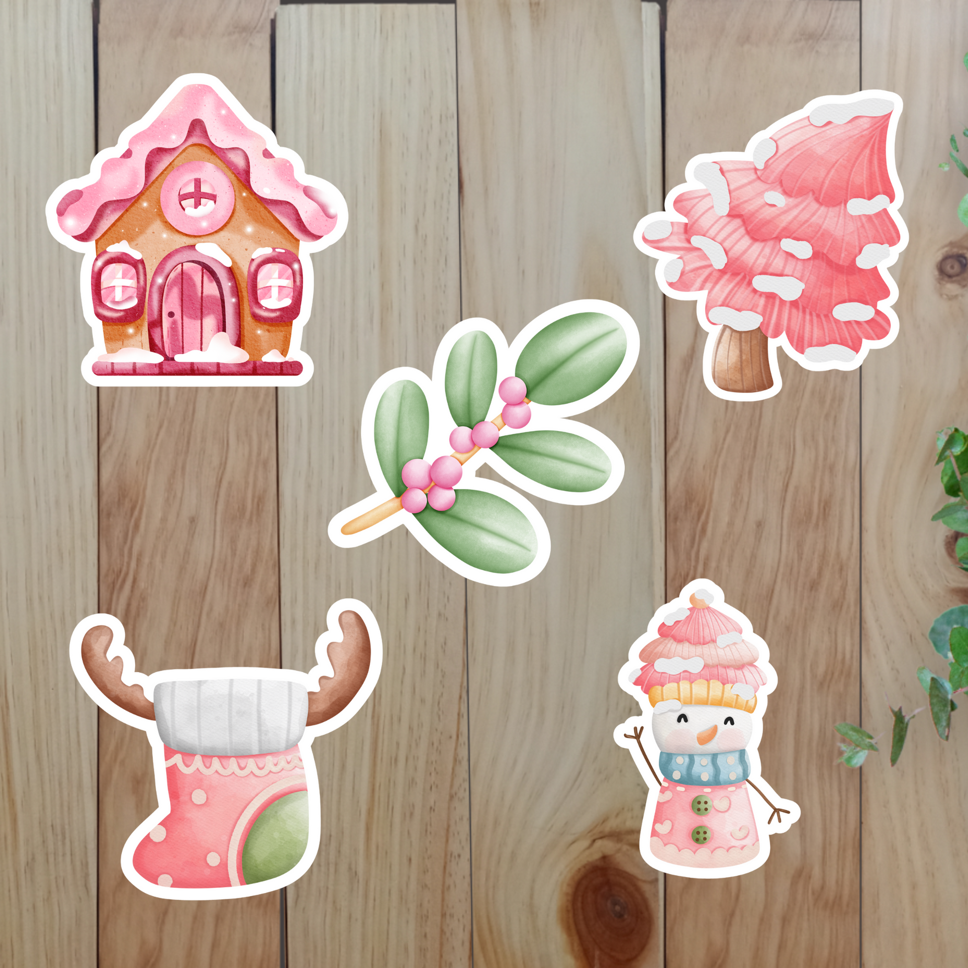 Pink Christmas Stickers (20-Piece) Sunny Sky Studio