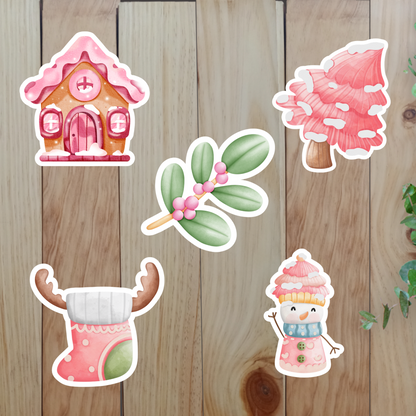 Pink Christmas Stickers (20-Piece) Sunny Sky Studio