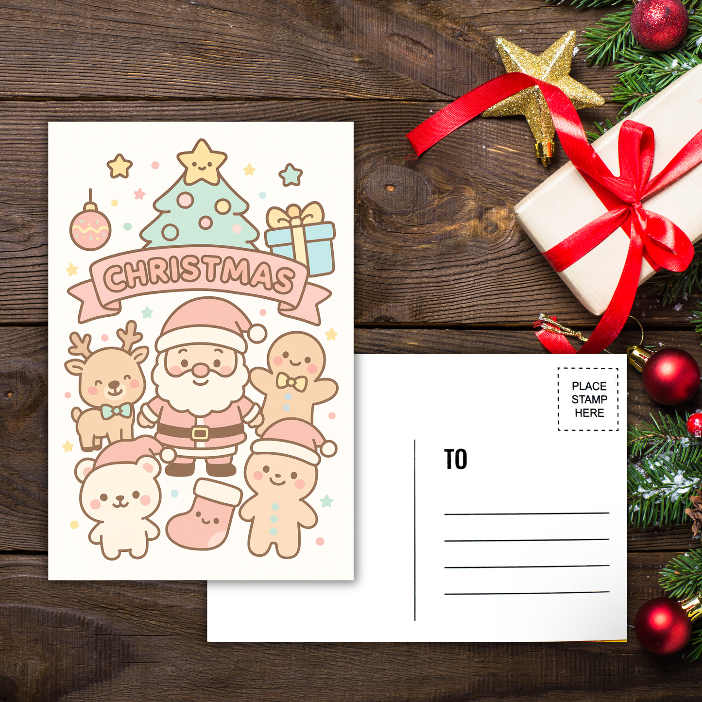 Kawaii Merry Christmas Postcard 1 Sunny Sky Studio