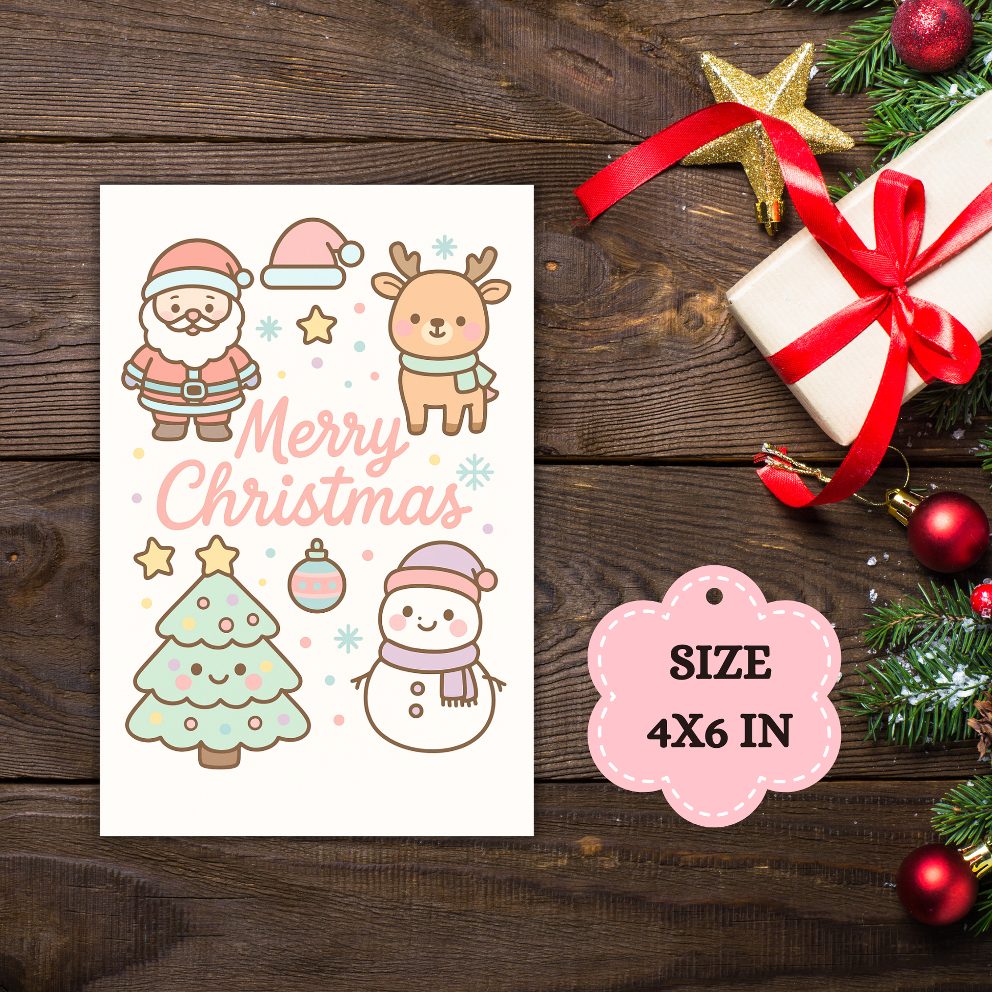Kawaii Merry Christmas Postcard 2 Sunny Sky Studio