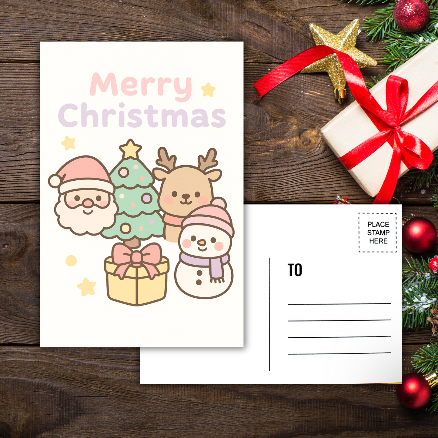 Kawaii Merry Christmas Postcard 3 Sunny Sky Studio