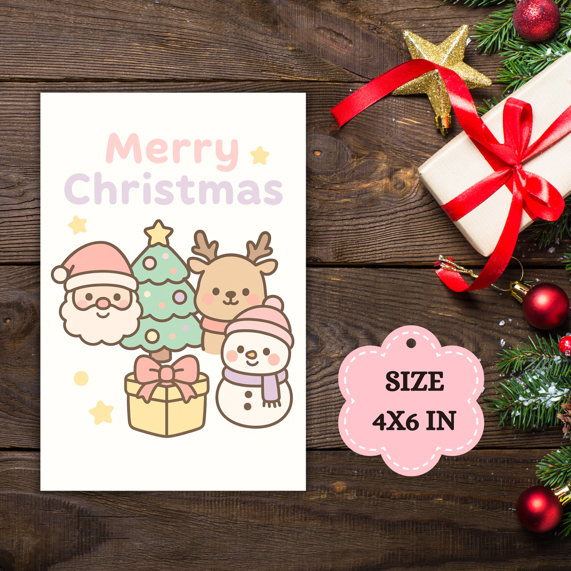 Kawaii Merry Christmas Postcard 3 Sunny Sky Studio