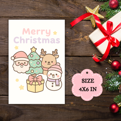 Kawaii Merry Christmas Postcard 3 Sunny Sky Studio