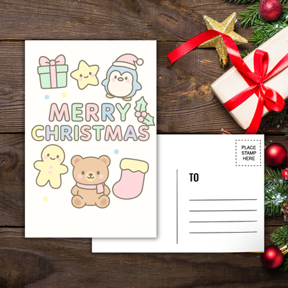 Kawaii Merry Christmas Postcard 4 Sunny Sky Studio