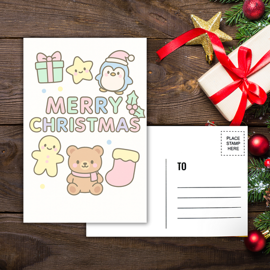 Kawaii Merry Christmas Postcard 4 Sunny Sky Studio