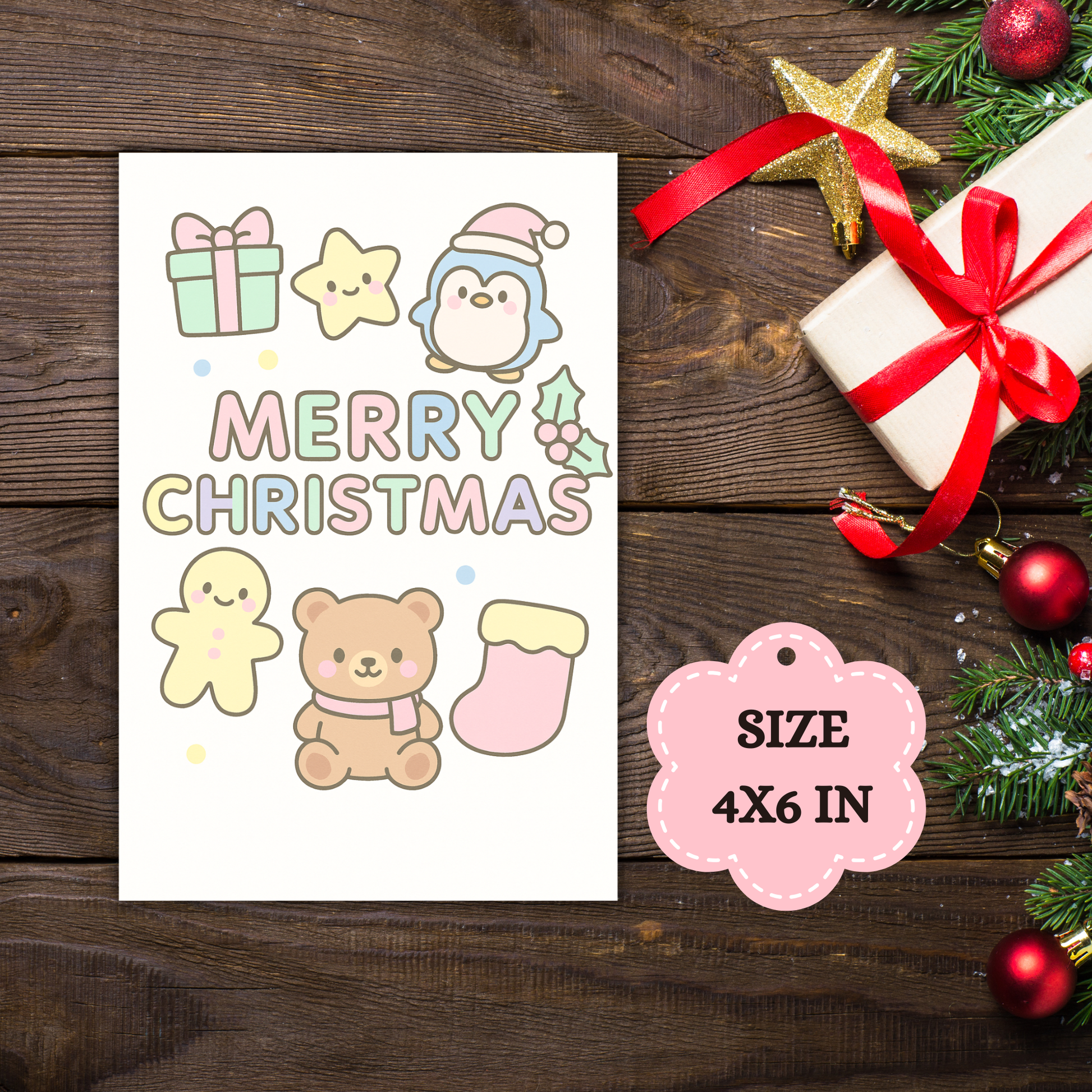 Kawaii Merry Christmas Postcard 4 Sunny Sky Studio