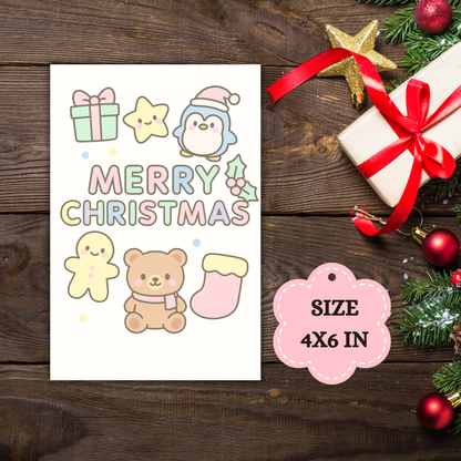 Kawaii Merry Christmas Postcard 4 Sunny Sky Studio