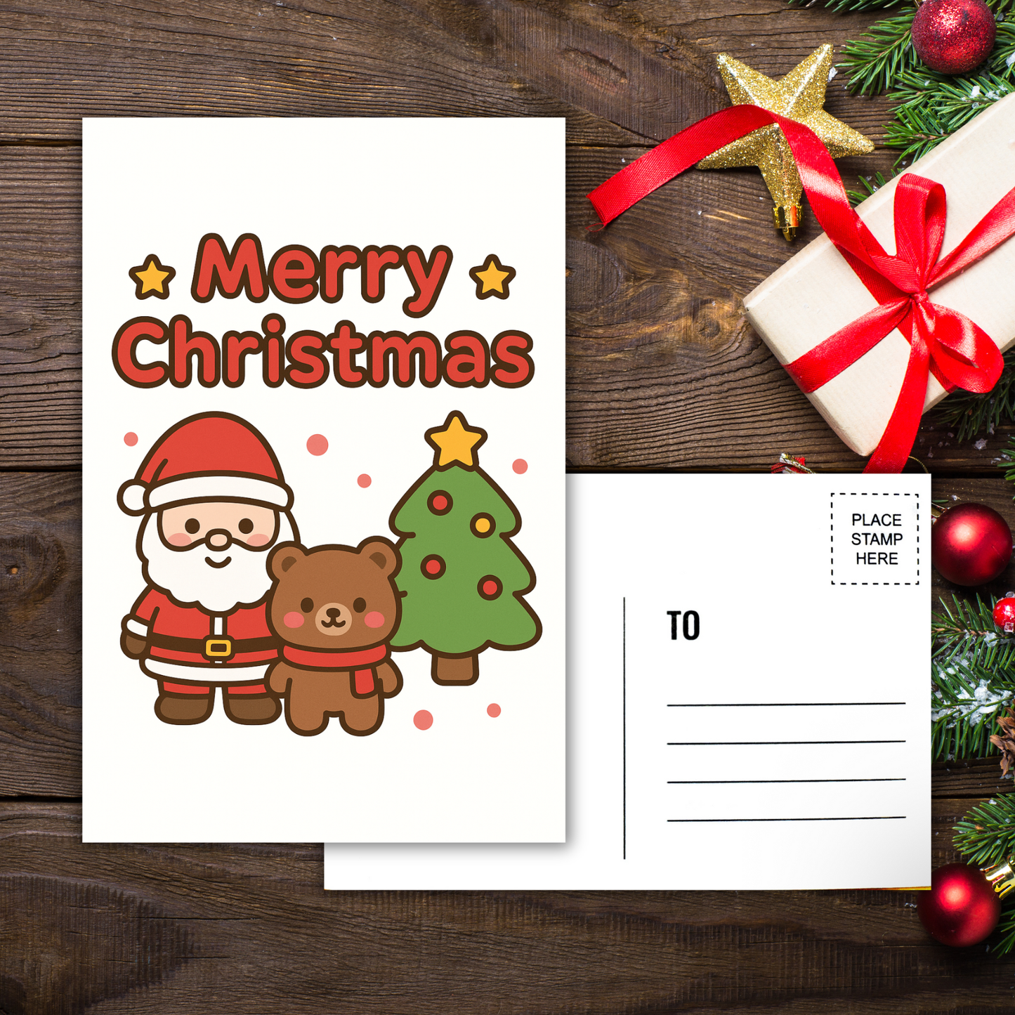 Kawaii Merry Christmas Postcard 5 Sunny Sky Studio