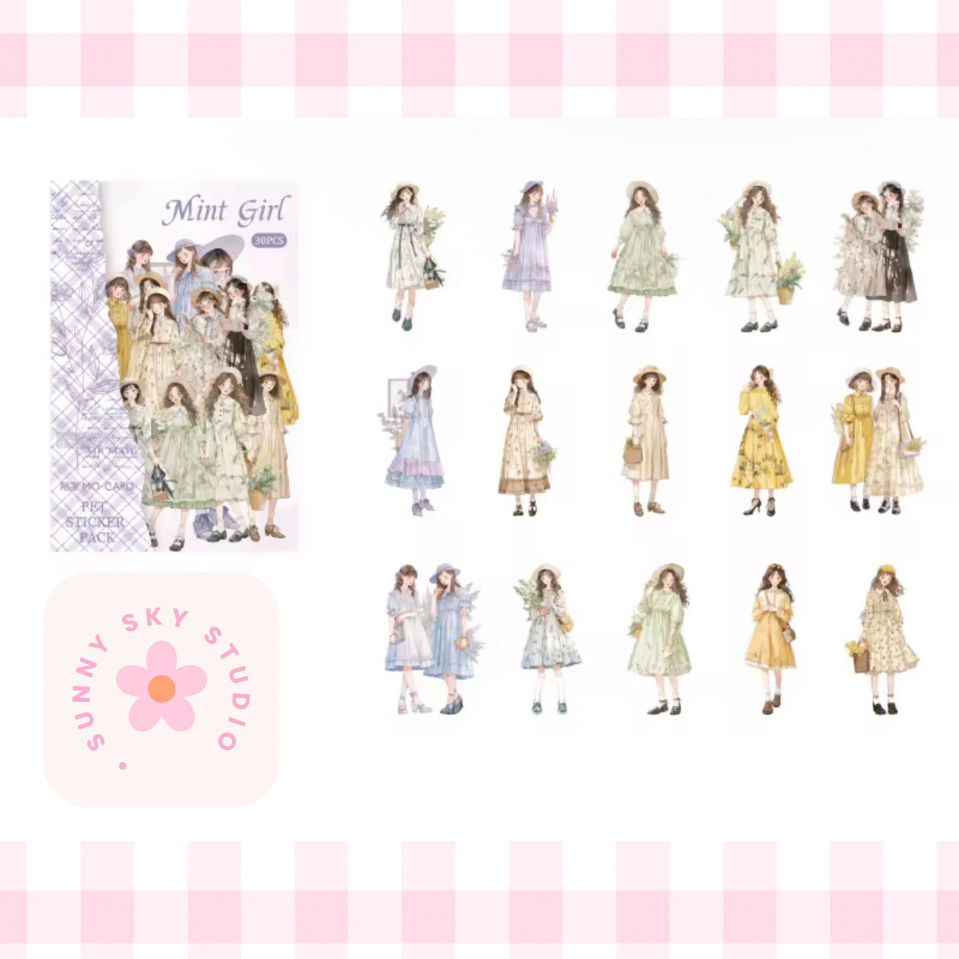 30pcs Character Sticker Pack, Exquisite Girl Stickers Sunny Sky Studio