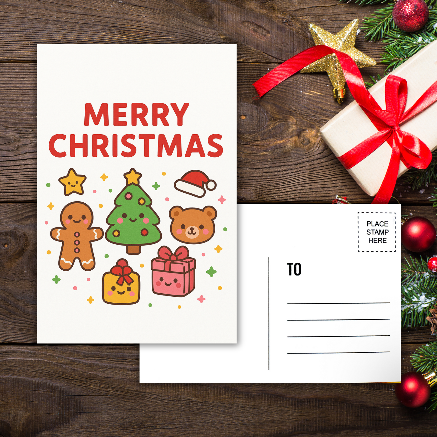 Kawaii Merry Christmas Postcard 6 Sunny Sky Studio
