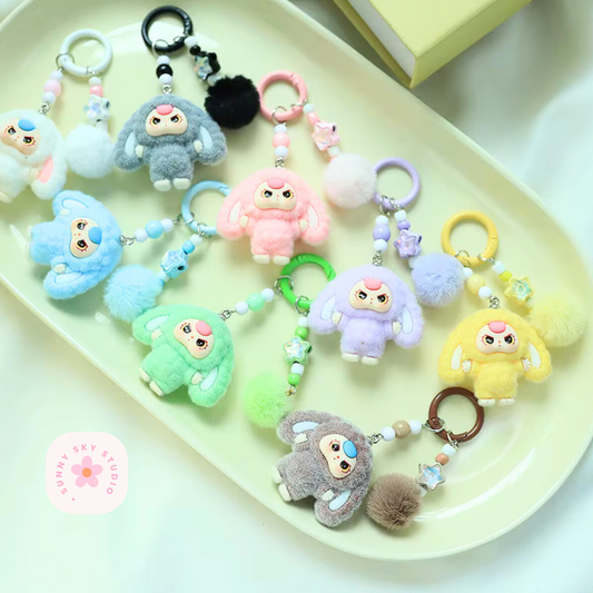Baby Three Cartoon Keychain Set – Cute Flocking Character Pendants, Bag & Car Accessories Sunny Sky Studio
