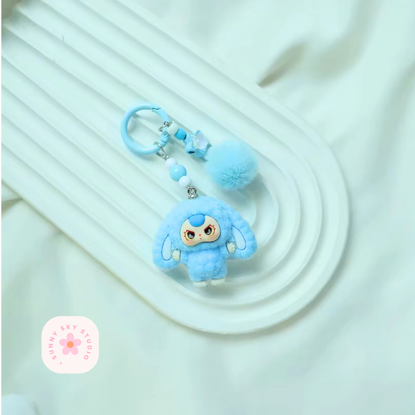 Baby Three Cartoon Keychain Set – Cute Flocking Character Pendants, Bag & Car Accessories Sunny Sky Studio